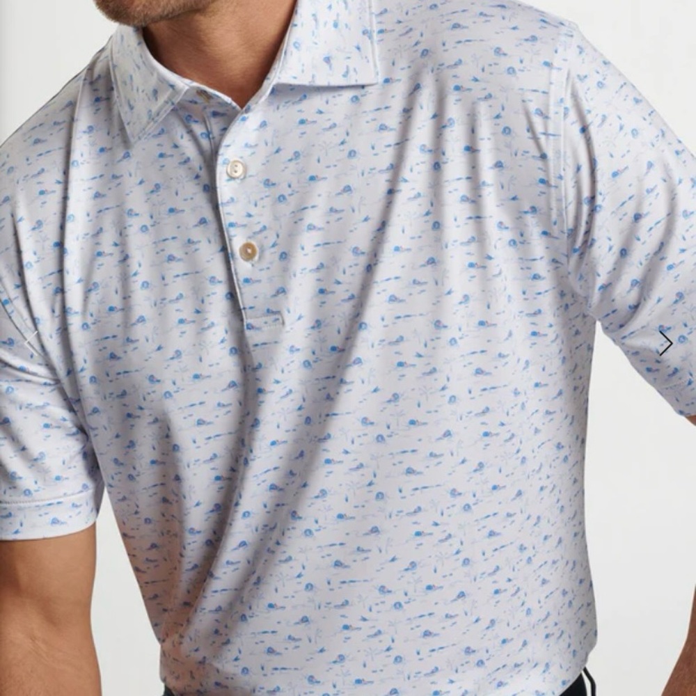 Peter Millar, Men's White and Blue Patterned Polo Shirt